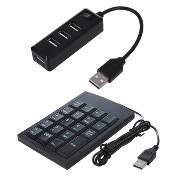 

USB 2.0 4 Ports High Super Speed Hub on Off Switch LED for PC Laptop Black with Mini Black USB Numeric Keyboard Keypad