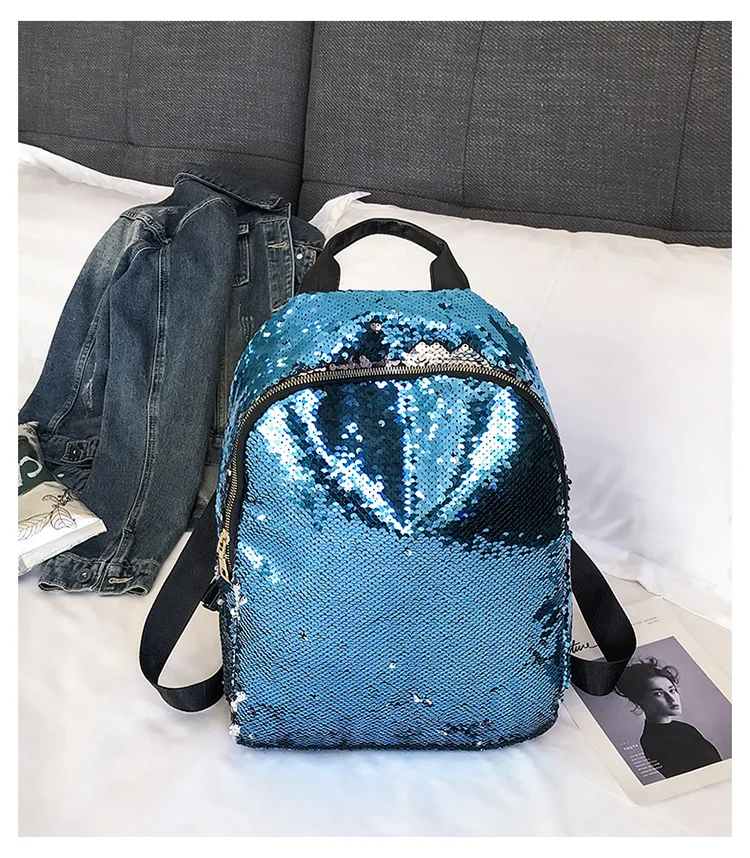 Рюкзак с пайетками Damen Leder Schulter Schule Schultertasche Handtasche Reisen - Цвет: 4