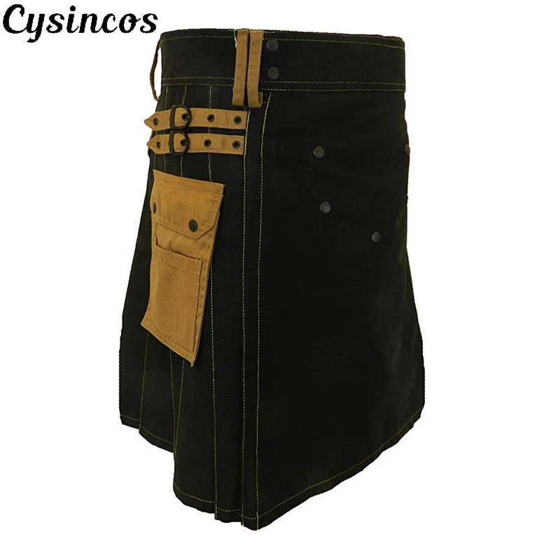 

CYSINCOS 2019 NEW Mens Patchwork Shorts Classic Retro Traditional Male Cargo Personality Men Kilts Shorts