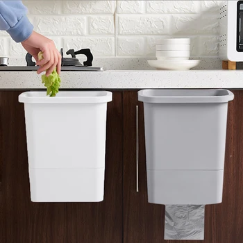 

Creative Trash Can Plastic Waste Bin with Garbage Bag Storage Box Front or Rear Hanging Storage Basket for Kitchen Cabinet Door