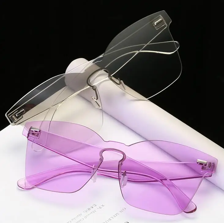 Карамельный цветной "кошачий глаз" Солнцезащитные очки женские прозрачные линзы большая оправа оттенки ацетатные очки женские цельные заклепки сексуальные солнцезащитные очки для женщин