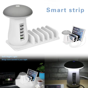 

1pc Charging Dock 5 USB Port QC3.0 Charging Station with Mushroom Light @M23