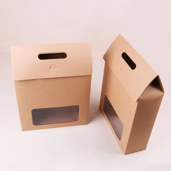 

Large Size Empty Kraft Paper Handle Boxes with Widnow Bakery Cookies Biscuits Package Box Wedding Gift Party Favors Box