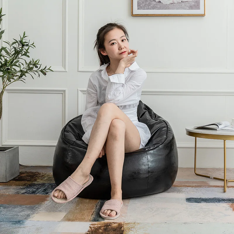 PU Leather Bean Bag Sofa Cover Lazy European Sofa Single Chair Seat Living Room Corner Lazy Balcony Tatami Pouf