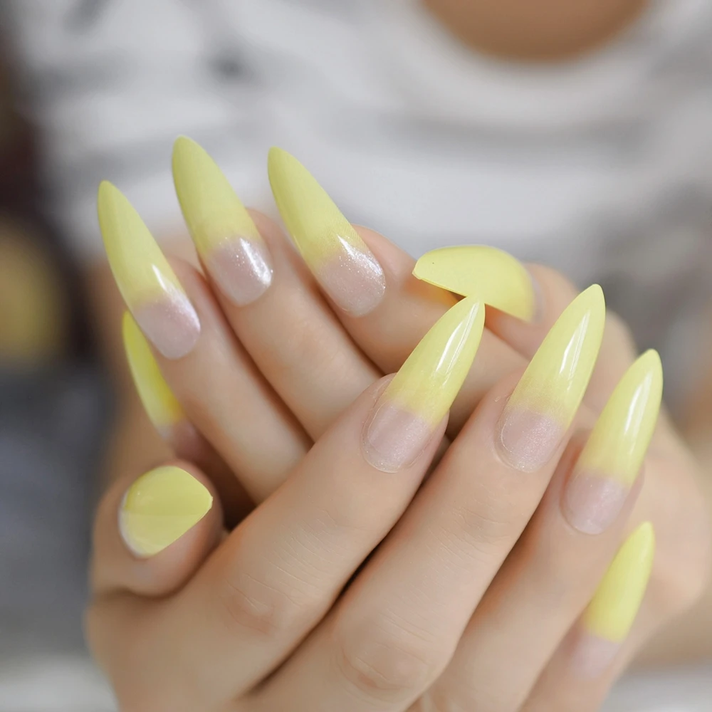 Uñas postizas Amarillo Neón para salón de belleza, Productos Profesionales,  Stiletto Extra largo, brillo acrílico ombré, 24 unidades|Uñas postizas| -  AliExpress