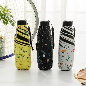 

Black Coating Five Fold Unbrellas For Sun Protection Anti-UV Female Ultra Light Mini Sunshade Non Automatic Folding Umbrellas