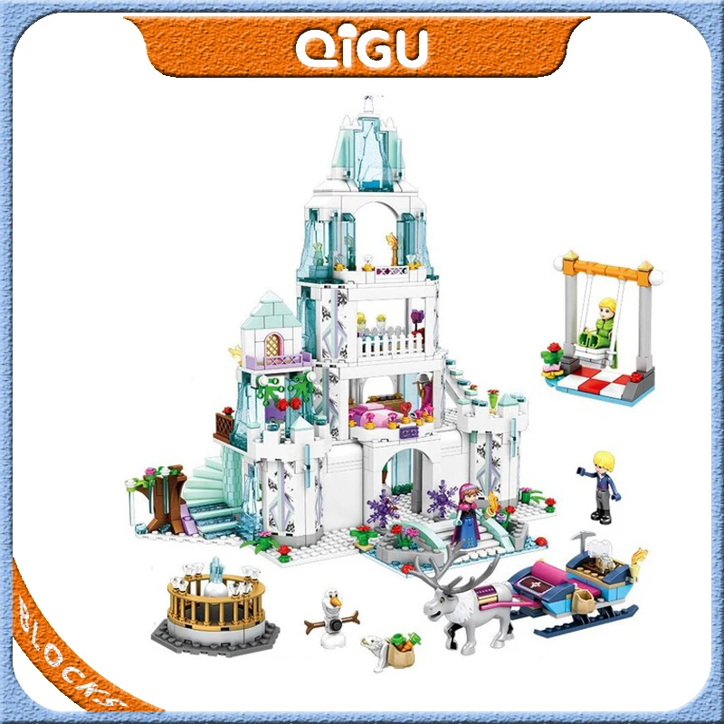 

Elsa Sparking Ice Castle Magical Palace Olaf Princess Set Girls Figure Building Blocks Fit Frozeningly 2 Friends