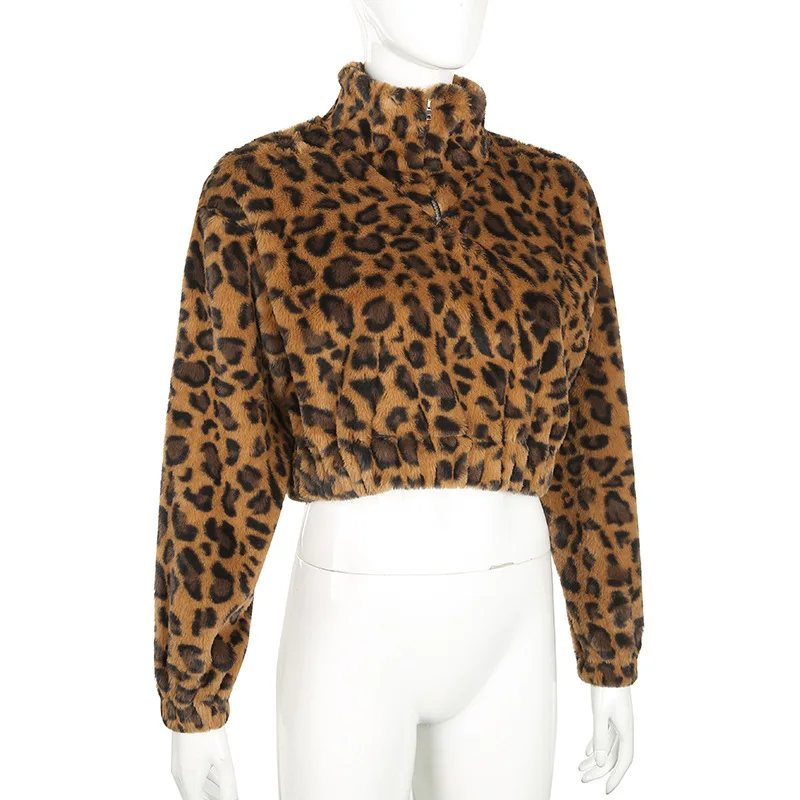 ArtSu, Зимний пуловер с капюшоном, Леопардовый укороченный Топ с длинным рукавом, женские толстовки с капюшоном на молнии, теплая уличная одежда ASHO20425