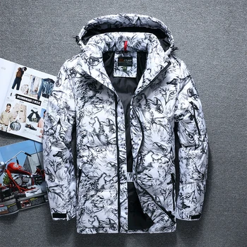 

New Fashion brand winter thick white duck down men's casual down jacket coat fashion camouflage hooded down jacket white black