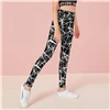 SHEIN Kiddie/черные леггинсы с геометрическим принтом, широкий пояс на талию детские штаны г., осенняя одежда с высокой талией, обтягивающие брюки