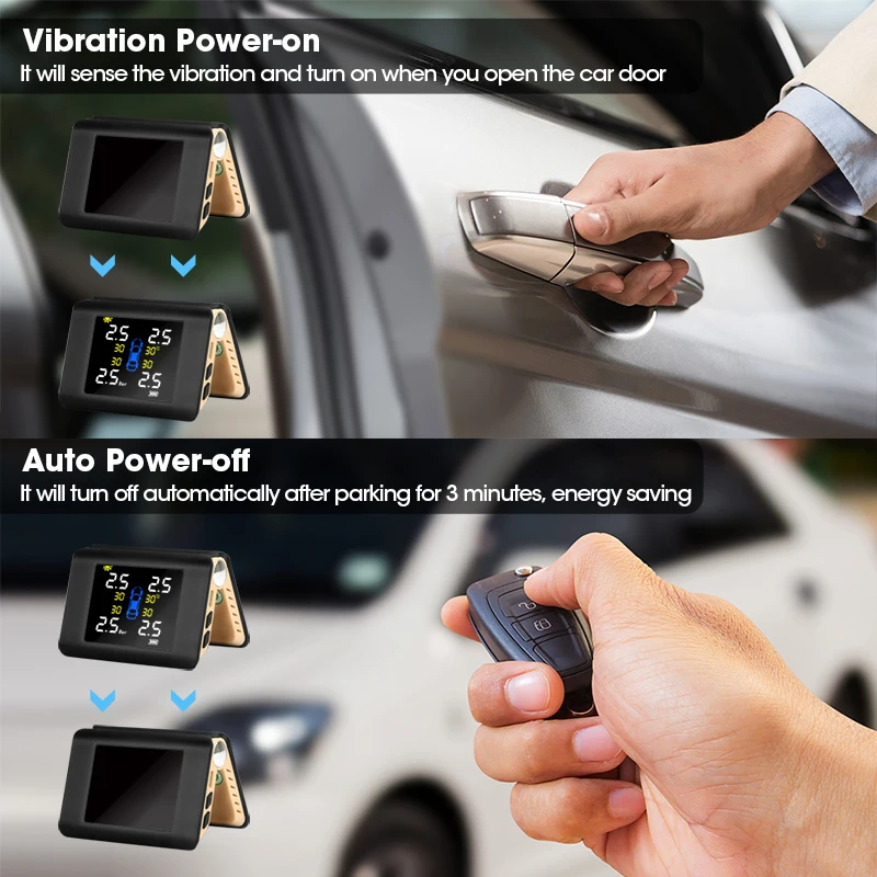 Vtopek солнечная система контроля давления в автомобильных шинах TPMS 4 шт. Внутренние Внешние датчики сигнализации для универсального лобовое стекло автомобилей