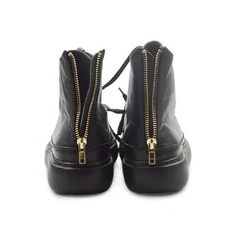 

New High Top 2020 Mens Platform Shoes Zip Genuine Leather Boots Med Heels Hip Hop Lace Up Punk Trainers Bikers Ankle Boot