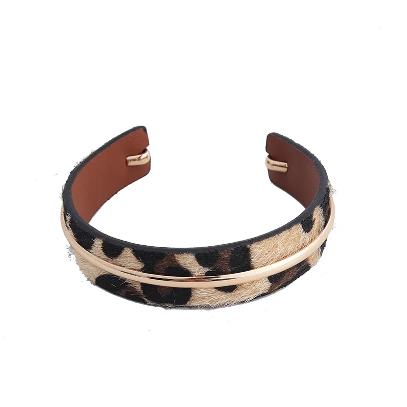 Custom Copper Ring Leopard Print Genuine Leather Pony Hair Cuff Bracelets for Women BOHO Vintage Personality Bangles Unique Gift | Украшения