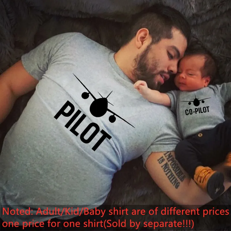 Funny Pilot/Co-pilot Family Matching Clothes Father and Son Matching Shirts Dad and Son Family Look Tshirts Baby Clothes Gift 2
