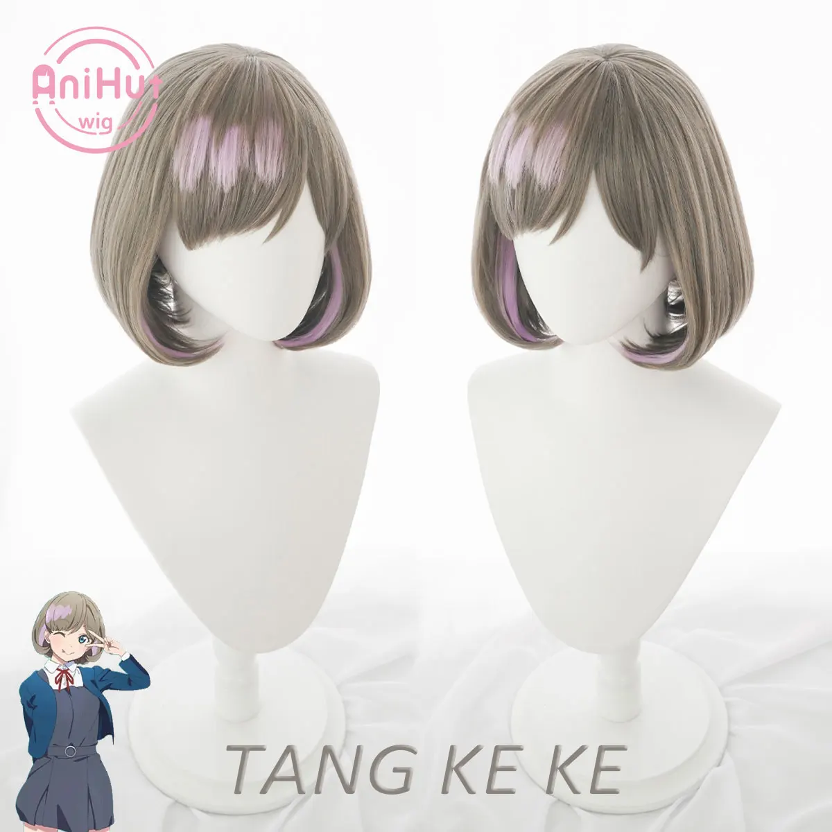 【Anihut】Liella! Parrucca Cosplay Corta Tang Keke Lovelive!Superstar!! Capelli Cosplay Sintetici Termoresistenti Tang Keke