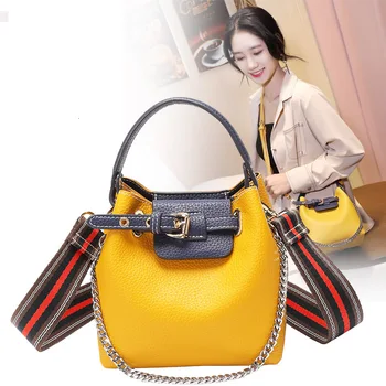 

2PCS Bags Set Classic Leather Women Handbag Luxury Designer Bucket Shoulder Bag Casual Tote Crossbody Bags for Women