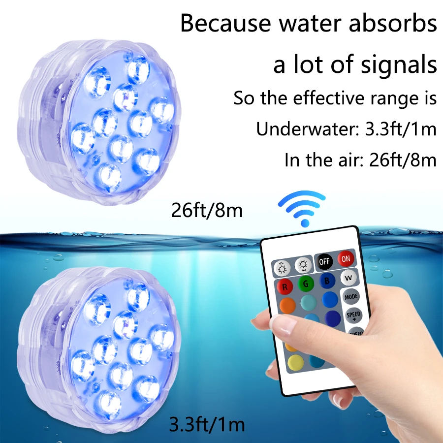 Underwater Light 10Led Swimming Pool Light Remote Control RGB Dive Fish Light LED Portable Battery Operated for Vase Aquarium