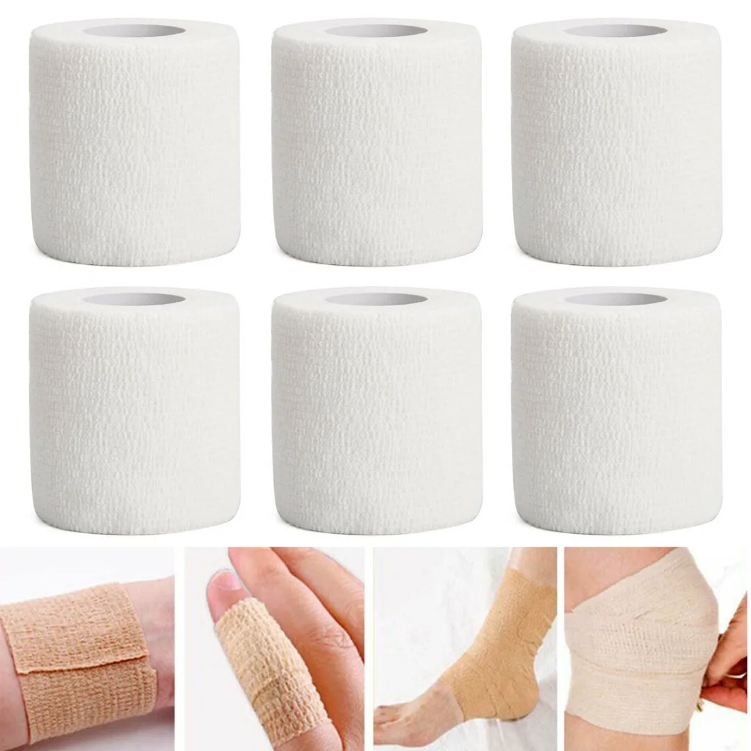 6pcs/set Self Adhesive Elastic Bandage White 5cm*4.5m Sport Tape Elastoplast Emergency Muscle First Aid Tool Knee Support | Безопасность