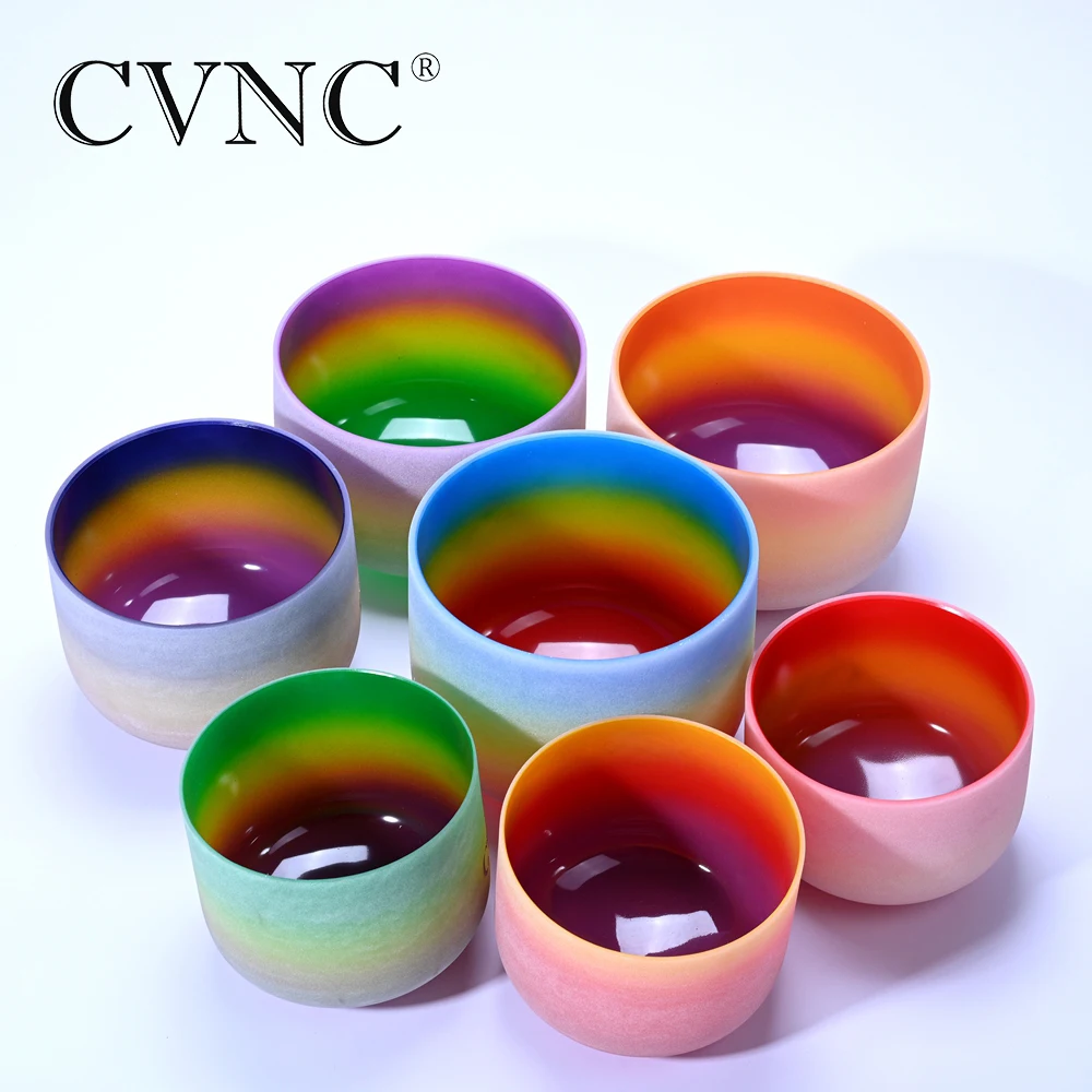 CVNC 6-12 дюймов 7 Чакра Радужный кварц кристалл поющая чаша CDEFGAB набор
