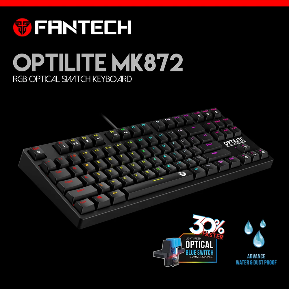 Fantech MK872 RGB оптическая ось механическая клавиатура все кнопки не имеют коллизии макро водонепроницаемый игровой Keybord для плеера