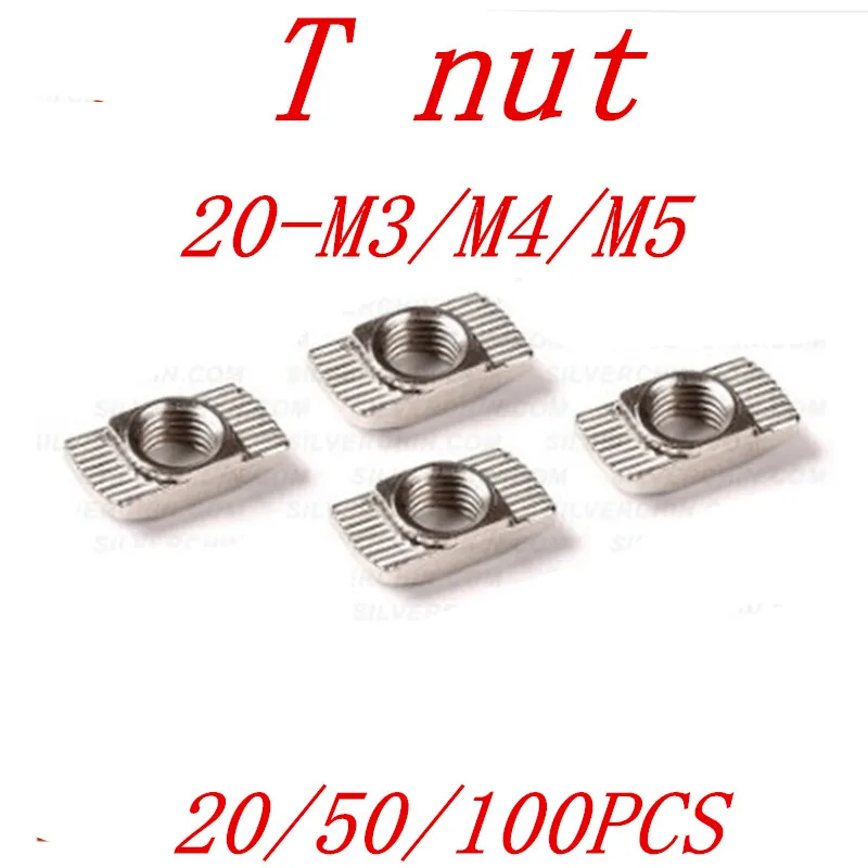 

20pcs/50pcs/100pcs 20 series Aluminum profile M3 M4 M5 T Nut Hammer Head Fasten Nut Connector Nickel Plated