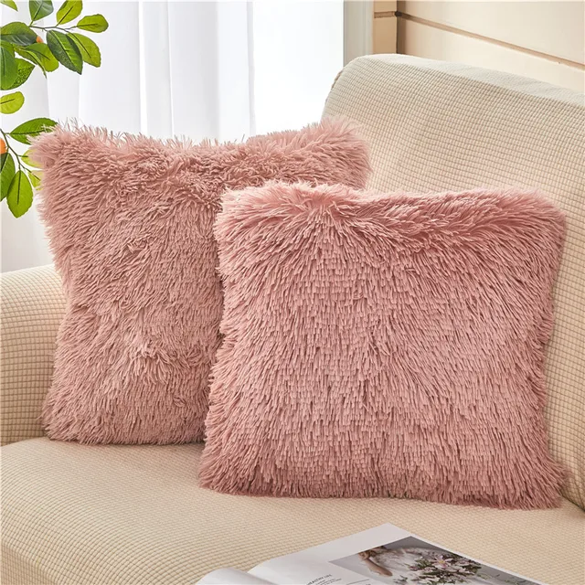 Soft Fur Plush Cushion Covers Home Decor Pillow Covers for Living Room Bedroom Sofa Decor  Shaggy Fluffy Pillowcase White Blue 3