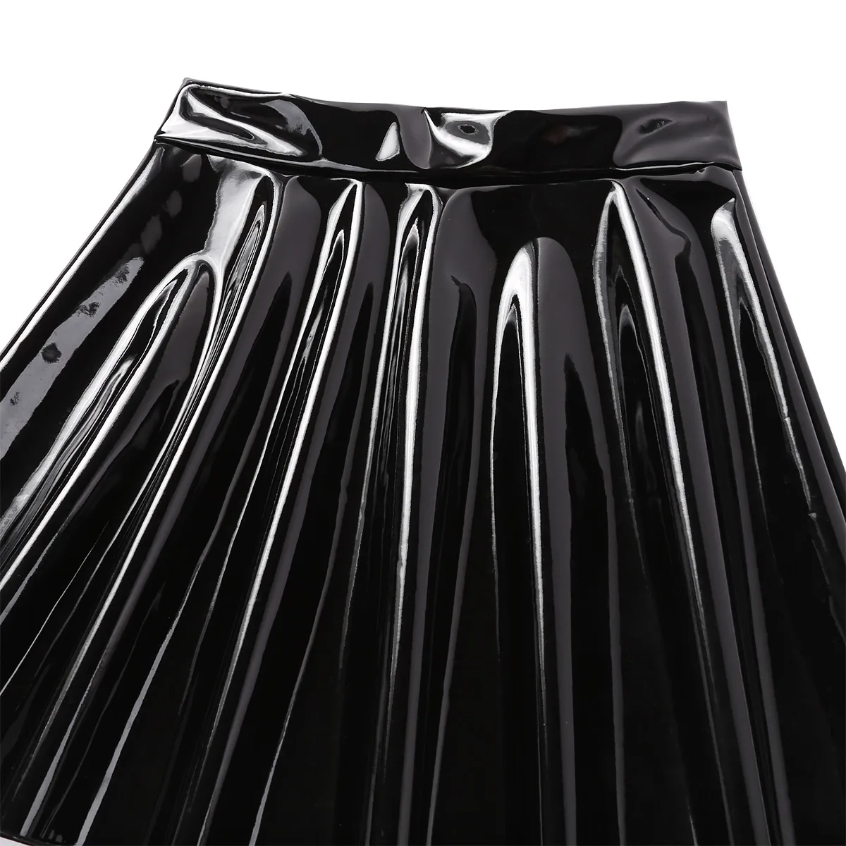 Женские кожаные мини-юбки с эффектом мокрого вида, высокая талия, расклешенная плиссированная латексная юбка трапециевидной формы, юбка для Рейв, танцев, Сексуальные клубные юбки