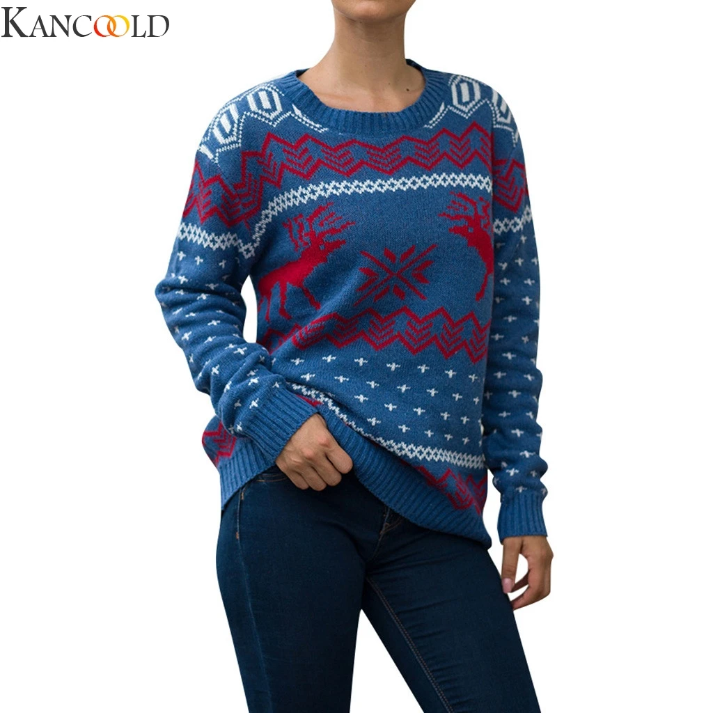 Фото Женский Рождественский свитер KANCOOLD зимние классические вязаные пуловеры с