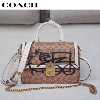 

COACH Classic Graffiti Print Hutton Shoulder Bags Leather Top Handles Adjustable Crossbody Strap Bags Luxury Women Handbags 5463