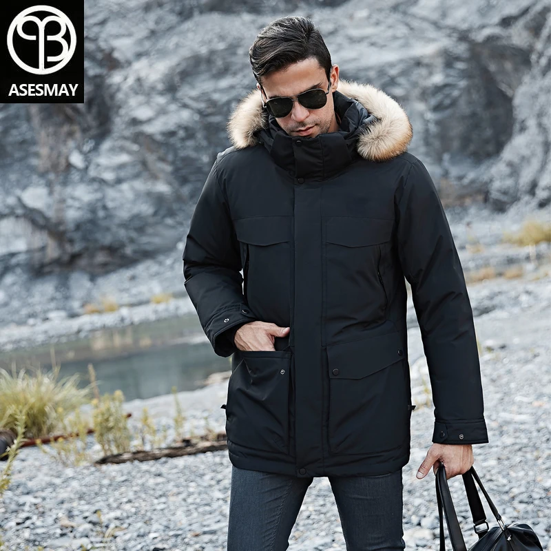 men winter coat down jacket warm parkas fur hooded long white duck down male brand coats tracksuits snow outerwear