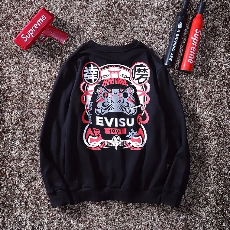 Evisu осенне-зимний мужской свитер с круглым вырезом, теплый дышащий Модный хлопковый свитер с принтом и длинными рукавами для мужчин и женщин, одежда для влюбленных