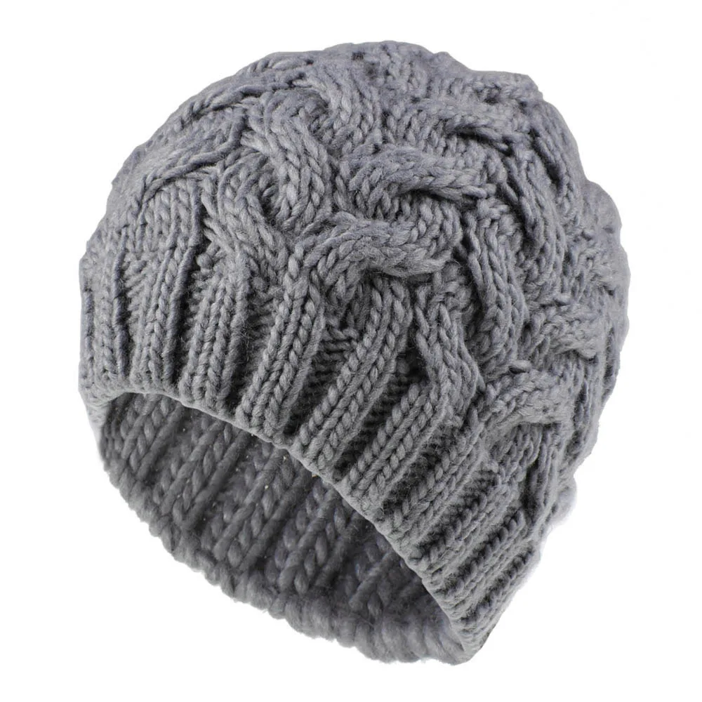 Gray Женские зимние теплые плотные однотонные шапки Gorros Mujer Invierno, Женские Повседневные вязаные шапки из крученой шерсти, мужские подарки - Цвет: Gray
