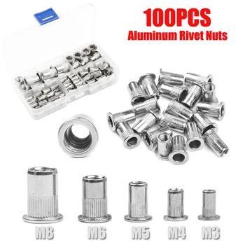 

100PCS Mulit-size Rivet Nut M3 M4 M5 M6 M8 Aluminum Alloy Rivnut Flat Head Threaded Rivet Insert Nutsert Cap Rivet Nut