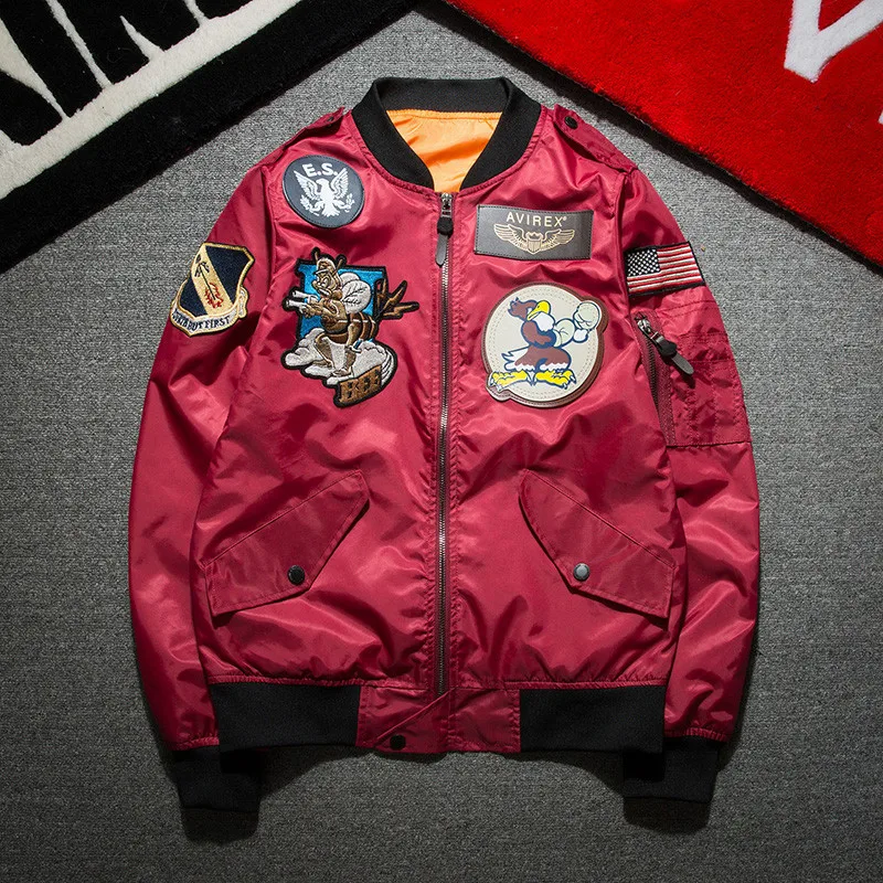 

Man European Design Embroidery Cartoon Bomber Jacket Men Jacket Streetwear Hip Hop Pilot Army Military Baseball Thin Coat Jacket