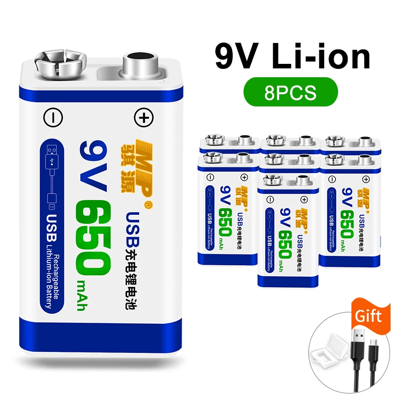 8pcs 9V 6F22 650mAh литий-ионная аккумуляторная батарея 9 v литиевая батарея для мультиметра игрушечный микрофон Пульт дистанционного управления KTV использование - Цвет: 8pcs