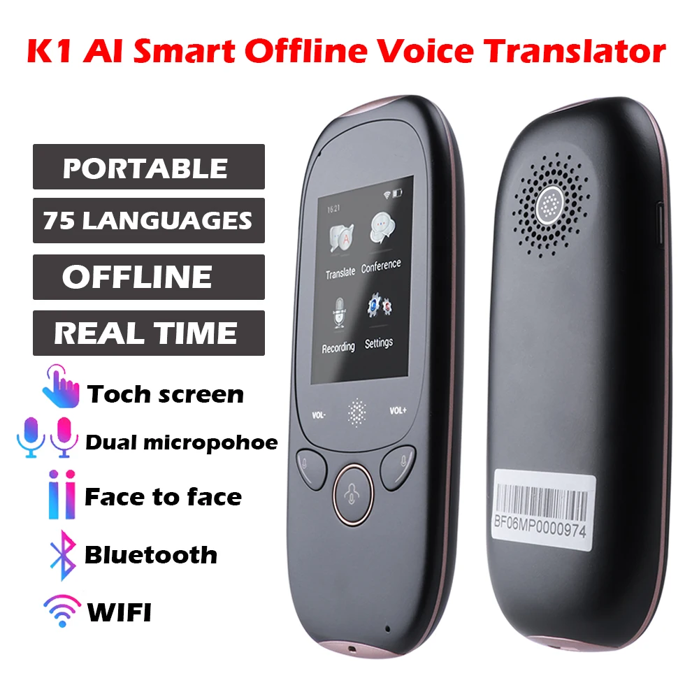 K1 AI умный автономный голосовой переводчик w/2,0 ”сенсорный экран Wifi ручной в реальном времени мгновенный 75 языков 1280mAH перевод