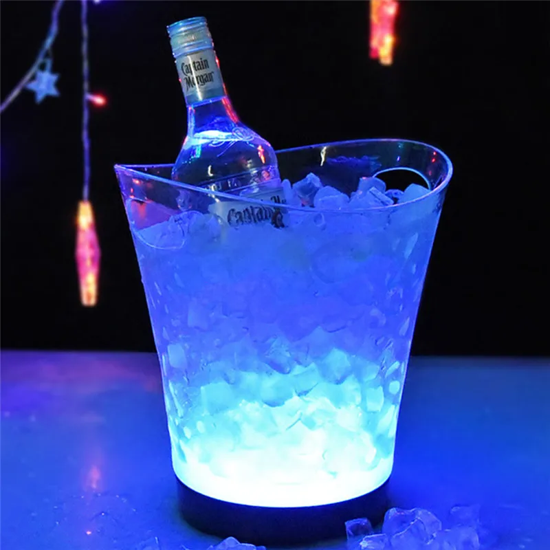 Светодиодный 5L водонепроницаемый, пластиковый, светодиодный ведро для льда, красочные светящиеся шампанское пиво ведро высокого качества