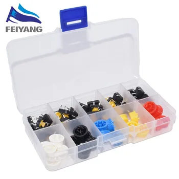 

5 Colors 12*12*7.3MM Micro Switch Button Tact Cap Tactile Push Button Switch Momentary 25Pcs/Set