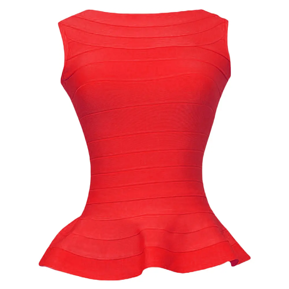 

High Quality Red Fishtail Elastic 2019 New Arrival Summer Women Sexy Peplum Bandage Top Vest Size XL