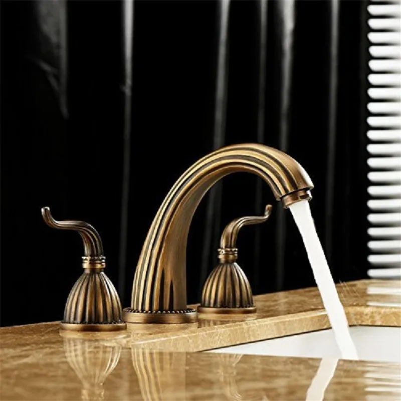 

New Arrivals Bathroom Faucet High Quality Water Tap 3 Hole 3 Pcs Sink Faucet Arc-Shaped Widespread Double Handle Basin Mixer Tap