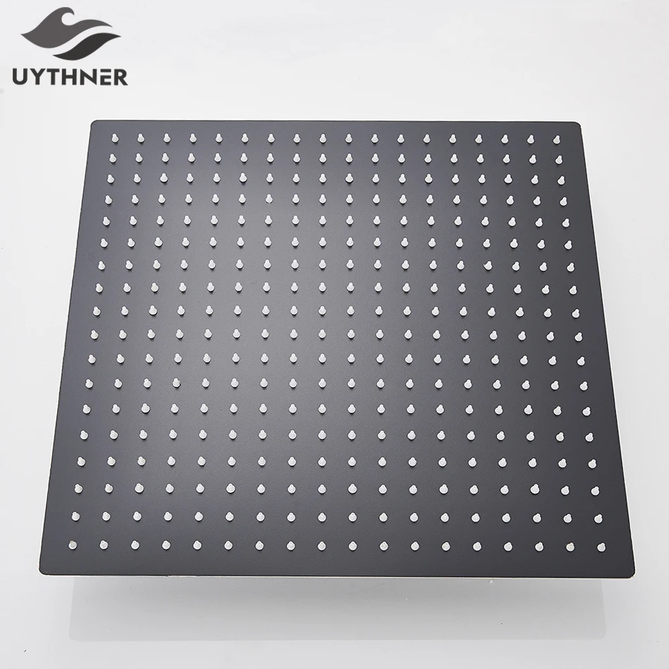 Black 16 inch Square Rainfall Shower Head Ultrathin Stainless Steel Showerhead Chrome Finish Top Rain Faucet | Обустройство дома
