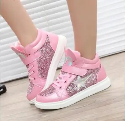 New Autumn Girls Shoes Pu Leather Ankle Boots Sequins Cartoon Warm Short Children's Shoes Flat Kids Fashion Shoes Pink Gold