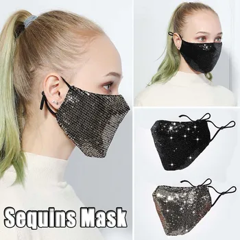 

Fashion Shiny Sequin Mouth Mask Anti Dust Breathable Soft Face Cover Mask Reusable Washable Colorful Unisex Masks High Quality
