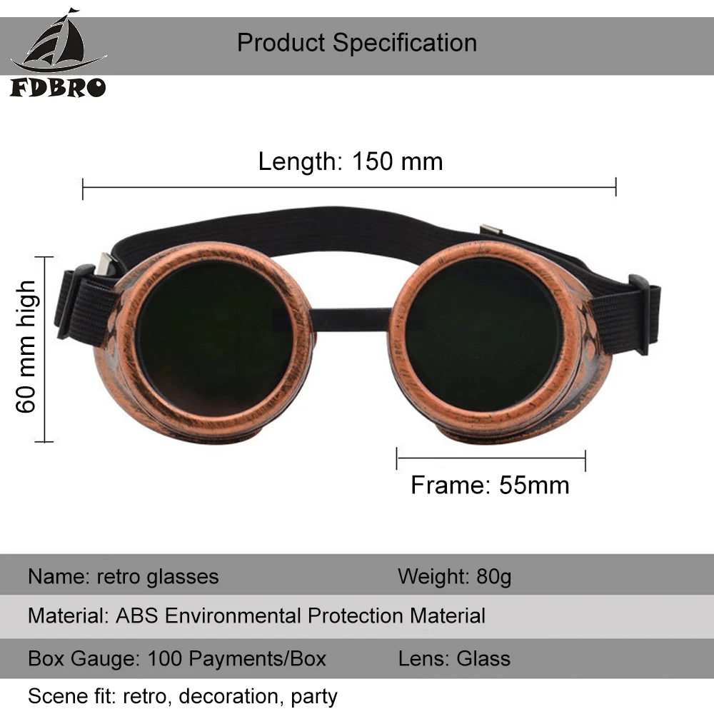 FDBRO новые винтажные паровые Косплей Lunette готические уличные очки унисекс модные солнцезащитные очки сварочные панк-очки