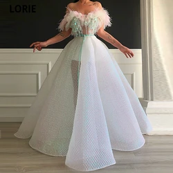 LORIE Sequin Holographic Ball Gown Prom Dresses 2021 Sexy V-Neck Feathers Long Robe De Soirée De Mariage Formal Robes De Soirée