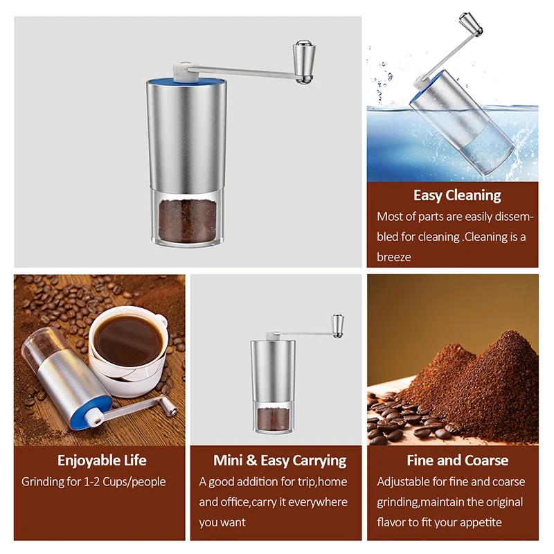 New Hot Mini Manual Coffee Grinder With Transparent Body Adjustable Ceramic Millstone Coffee Burr Mill For Home Office Travell