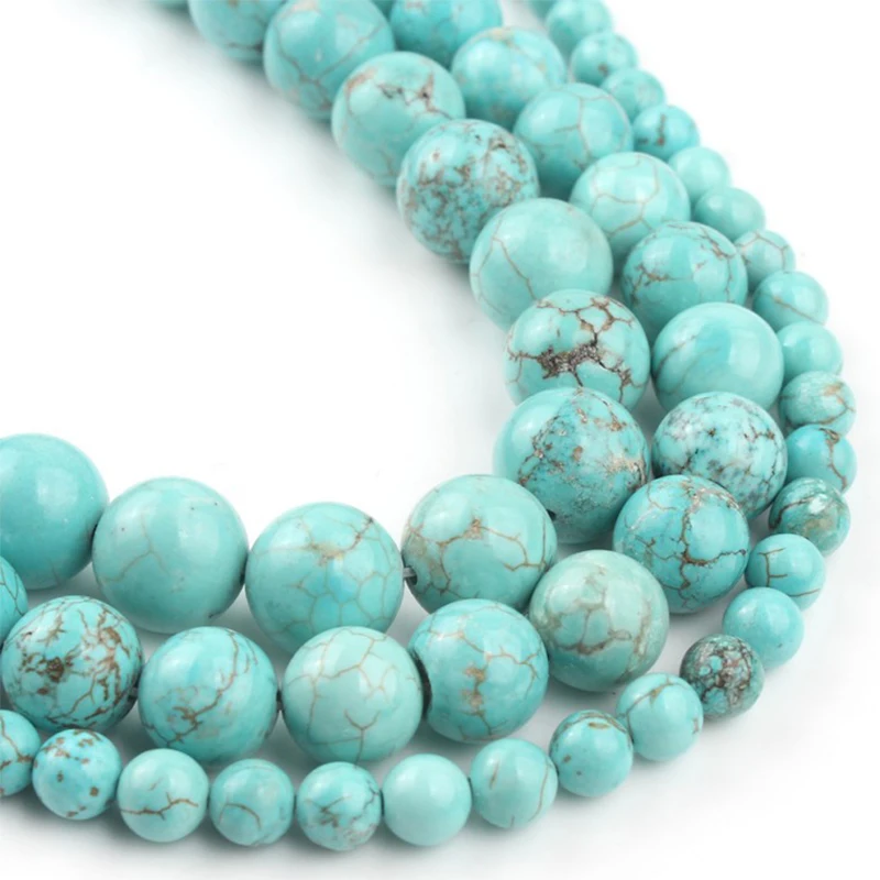 4/6/8/10/12mm Charm Turquoise Spacer Natural Gemstone Blue Beads Round Loose DIY 