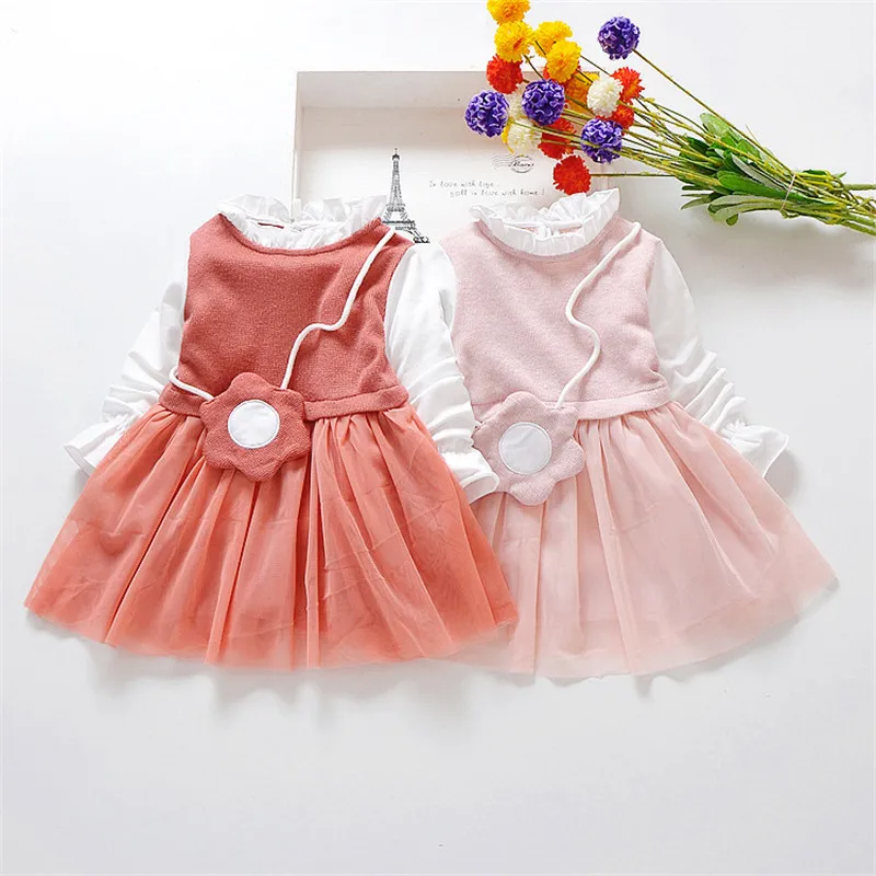 Платье для маленьких девочек; От 1 до 4 лет Детские платья-пачки с длинными рукавами; детское платье принцессы с сумочкой; красивая одежда для маленьких девочек; Сарафан