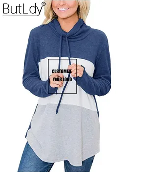 

Stitching Customized Logo Hoodies Women Stripe Long Sleeve Hoodie Sweatshirt Autumn Winter 2019 Hoodies For Women