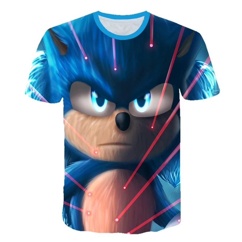 Sonic/летняя футболка для мальчиков и девочек короткая с 3D рисунком из полиэстера